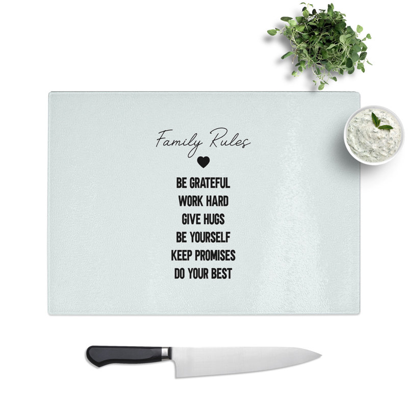 Family Rules Typography Chopping Board, 0.4cm H x 28.5cm W x 39cm L