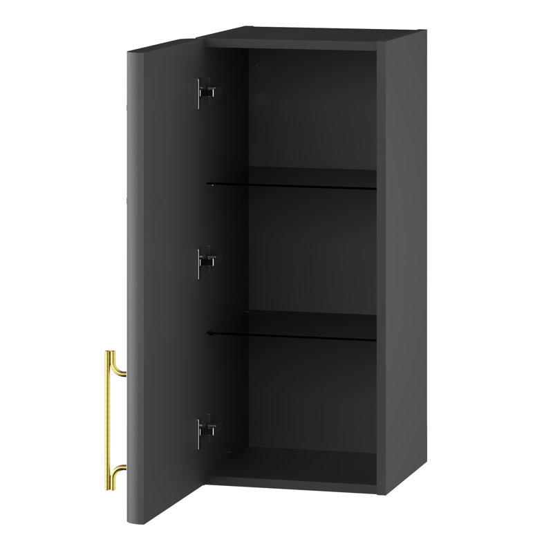 Ashat Bathroom Cabinet, Left, Onyx Grey Suedette Matt/Gold