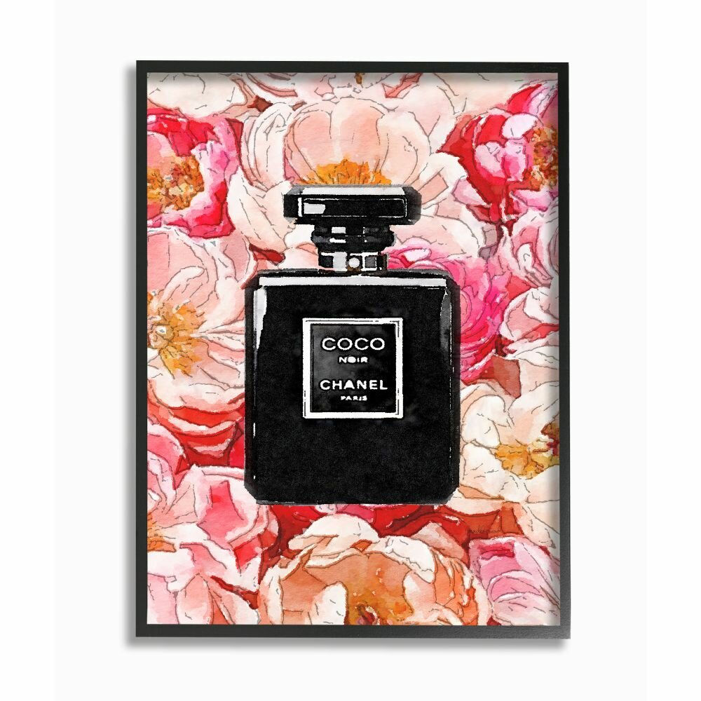 Black Perfume Pink Flowers Glam Fashion Watercolor' by Amanda Greenwood - Painting Print House of Hampton Size: 20 H x 16 W, Format: Gray Framed