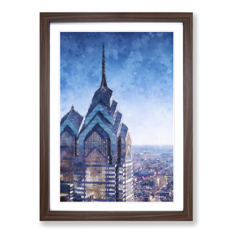 One Liberty Place In Philadelphia - Single Picture Frame Painting on MDF, Walnut Framed, 45cm H x 33cm W x 2cm D