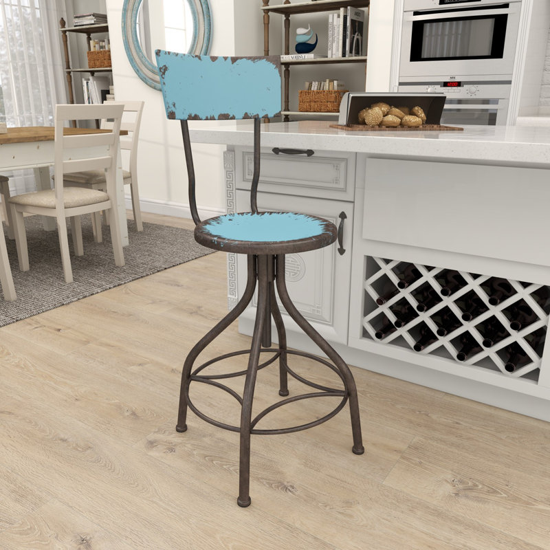 Nuri Swivel Adjustable Height Bar Stool, Aqua Blue