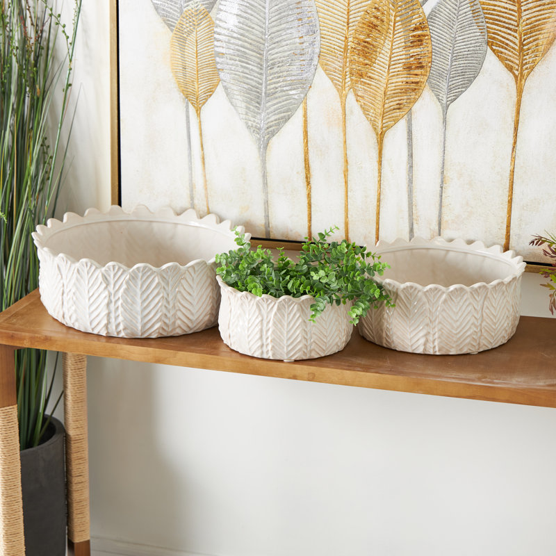 Ensemble de pots à fleurs en grès 3 pièces Avaline, Blanc