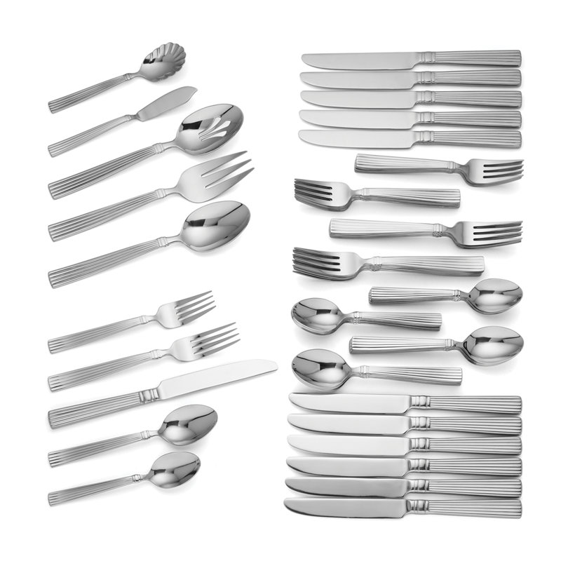 Elegant Stainless Steel 65-Piece Flatware Set with Pinstriped Handles