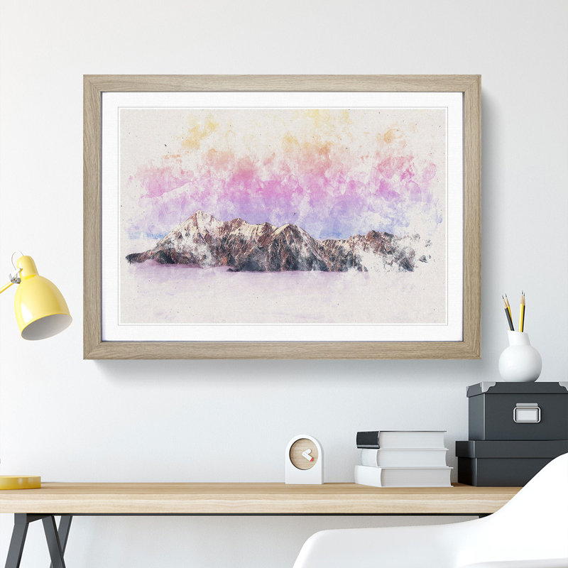 Mountain Through the Clouds - Framed Print, 62cm H x 87cm W x 2cm D, Oak Framed