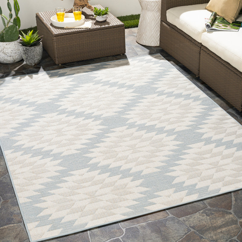 Hester Street Geometric Indoor / Outdoor Rug, Rectangle 6'7" x 9'
