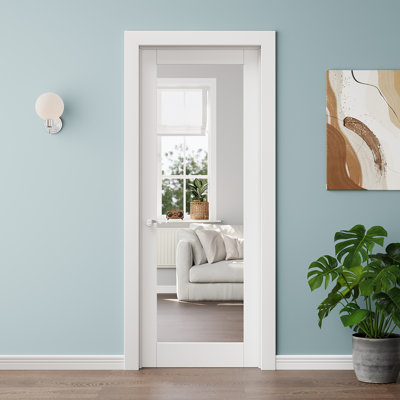 28 x 80 Slab Door with Mirror, Mirrored Door Slab,Full Mirror with Solid Panel, Primed, Pantry Door, Bedroom door, Room Door, Closet Door