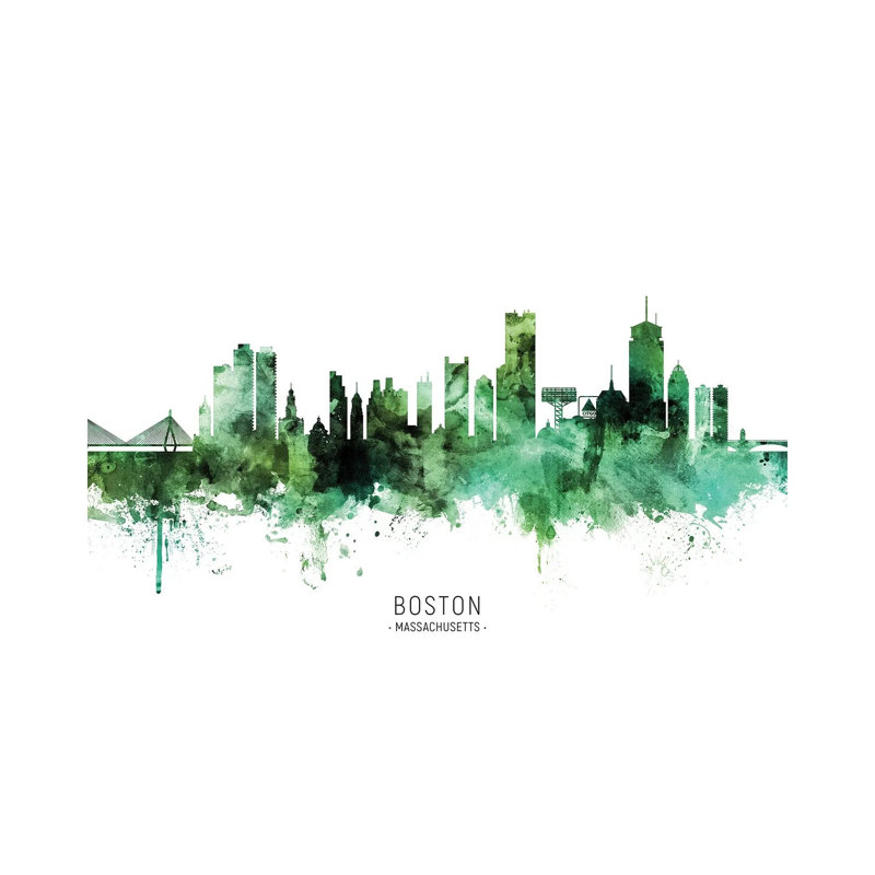 Boston Massachusetts Skyline Green by Michael Tompsett - 1 Piece Wrapped Canvas Wall Art, 20.32 cm H x 30.48 cm W