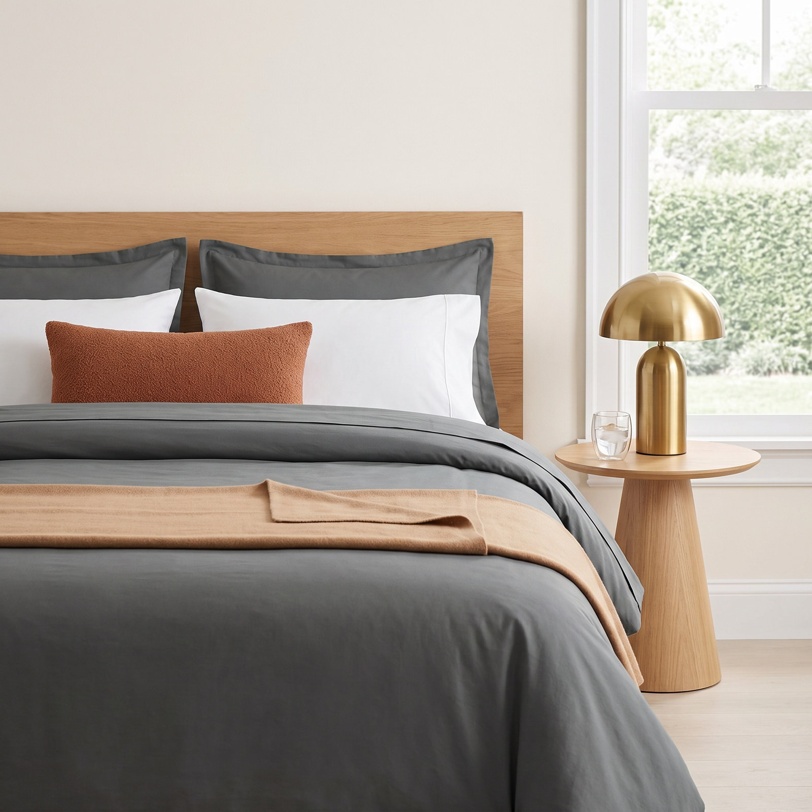 Egyptian Cotton Percale Duvet Cover Set, Charcoal, King Duvet Cover + 2 King Shams