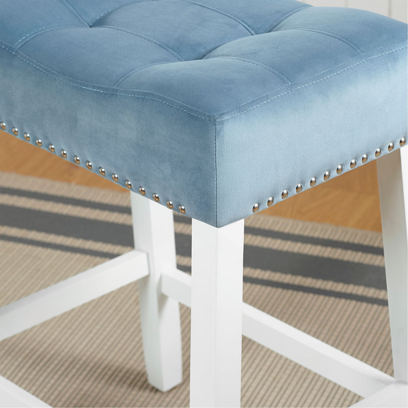 Ensemble de 2 tabourets de hauteur comptoir en velours avec sièges capitonnés, Bleu
