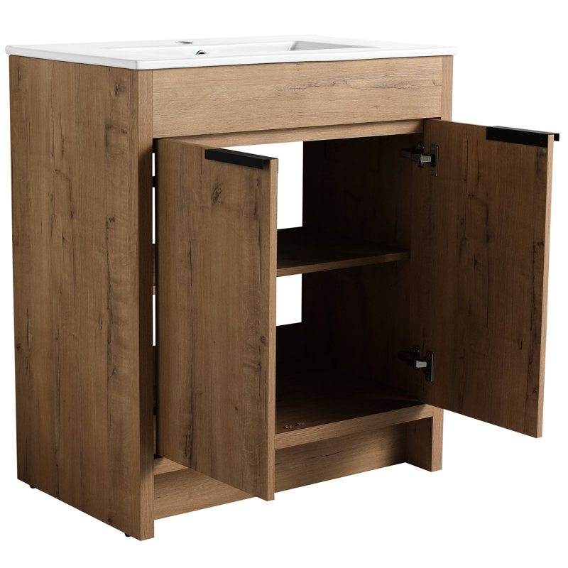 Meuble-lavabo autoportant - 2 portes à fermeture en douceur avec base en contreplaqué imitation chêne Bvb02430imo 30 po sans porte de lavabo