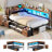 Upholstered Convertible Daybed Twin with Storage Pull-out Cabinet Bookcase & L-Shaped Headboard Under-Bed Drawers Metal Platform Bed-1681738982-1681847554