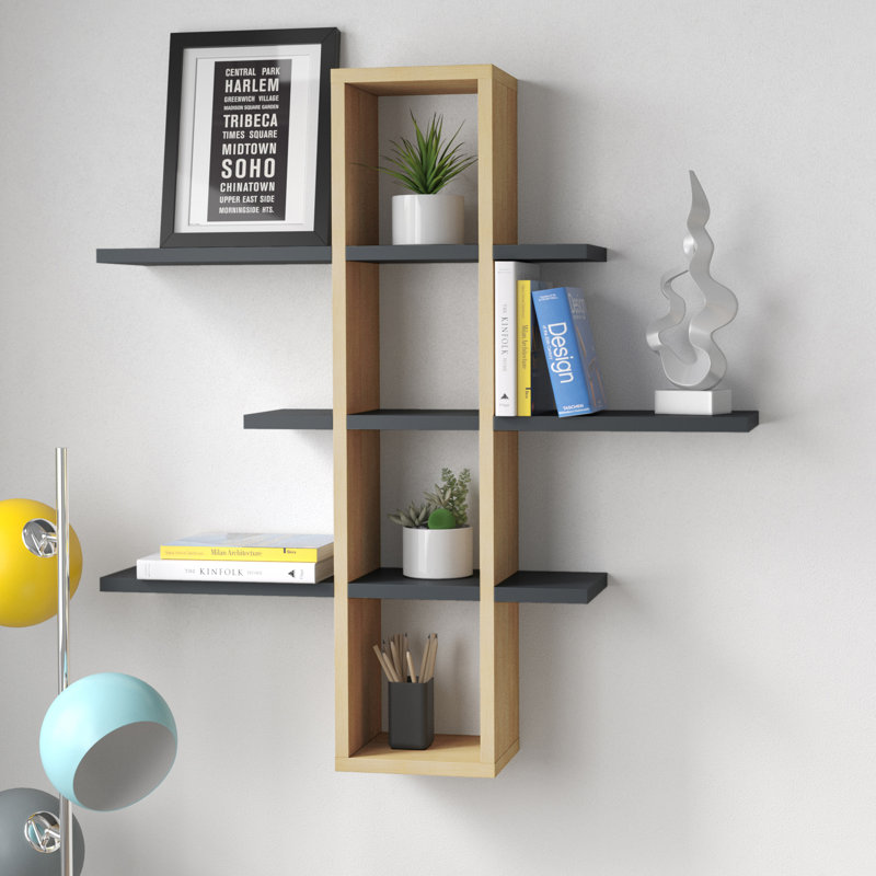 Charlot 3 Piece Square Floating Shelf, Walnut/Anthracite