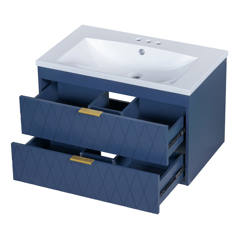 Meuble-lavabo flottant pour salle de bain avec lavabo en résine