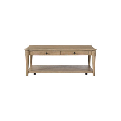 Table basse 2 tiroirs couleur sable avec design transitionnel, bois massif et coloriage, tiroirs et pour rangement, transitionnel,