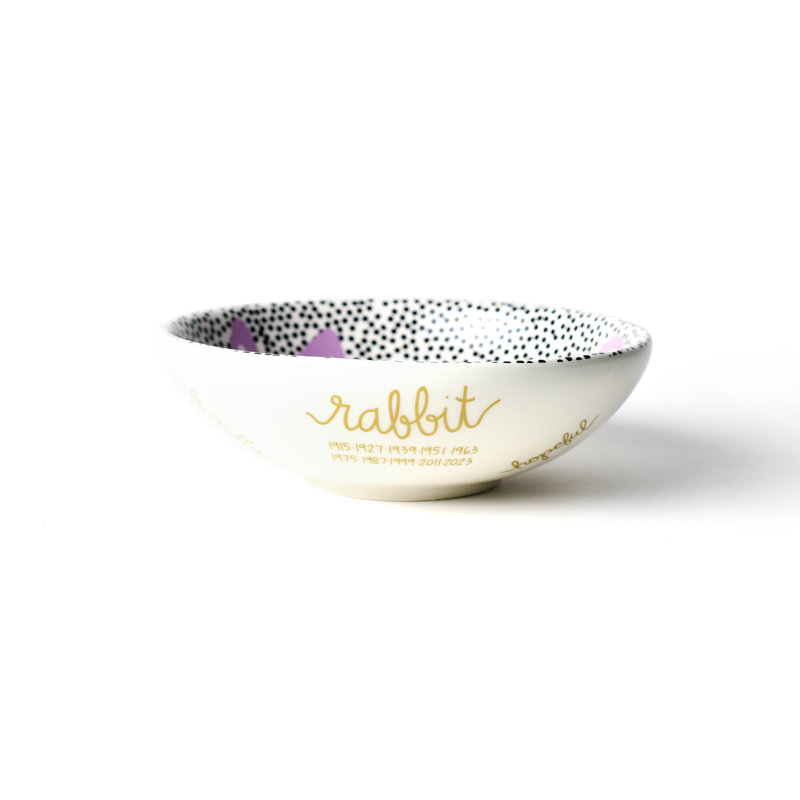 White and Gold Ceramic Chinese Zodiac Rabbit Bowl