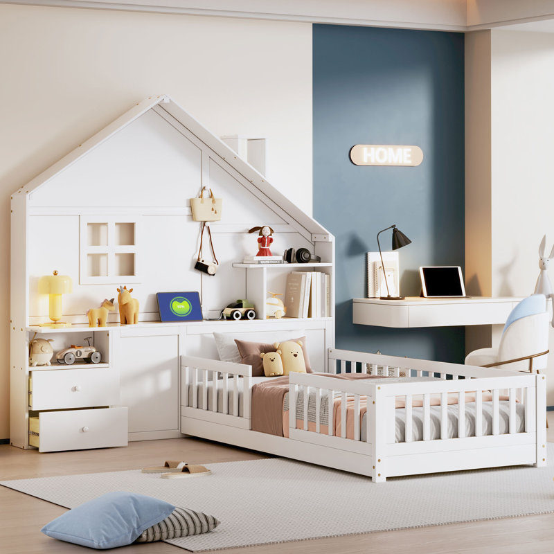 Twin House Bed With Bedside Drawers & Charging Shelf, Twin