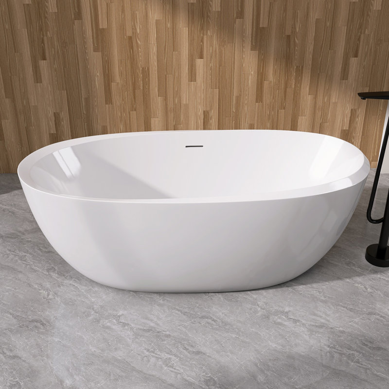 Baignoire de trempage en acrylique autoportante 59 po. X 30 po. Avec drain central en blanc brillant