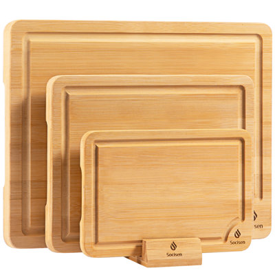 Ensemble de planches à découper en bambou avec pieds antidérapants et support pour évier - Accessoires de cuisine - Vendeur 2025 - Idées cadeaux pour un premier appartement - Décoration de pendaison de crémaillère - Cadeaux pour l'hôtesse