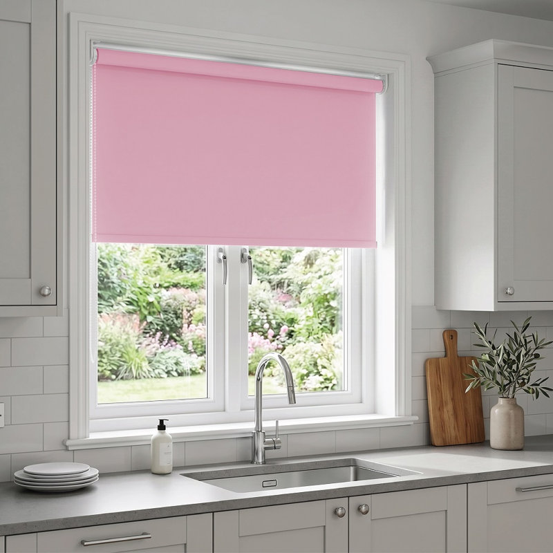 Thermal Blackout Roller Blind – Trimmable Cut-to-Size Window Blind, 165 cm L x 210 cm W, Pink
