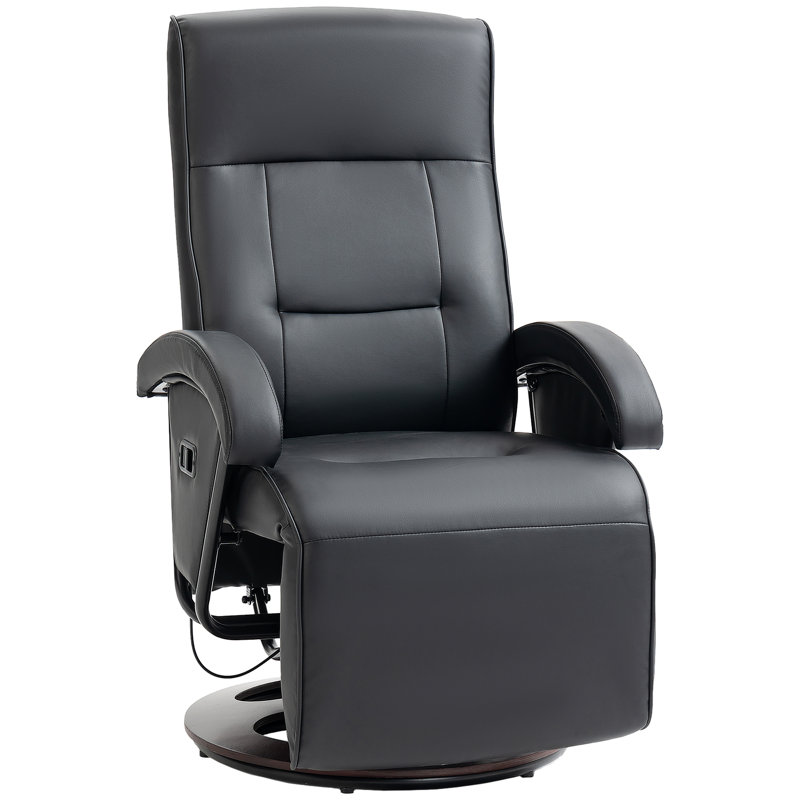 Blanscet Faux Leather Swivel Recliner, Black Faux Leather