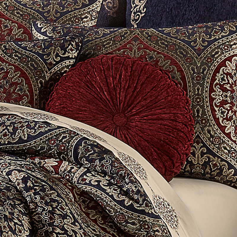 Medium Ruby Chenille Round Tufted Decorative Pillow