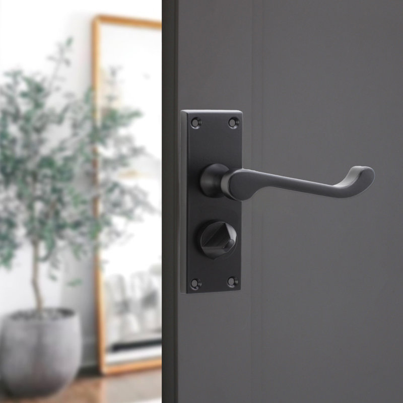 Victorian Scroll Privacy Lever Handle 115mm Matt Black