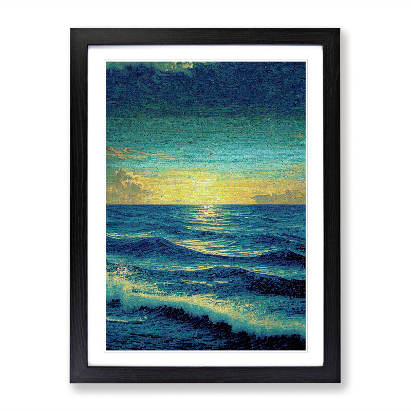 Seascape Mosaic - Single Picture Frame Painting, 64cm H x 46cm W x 2cm D, Oak