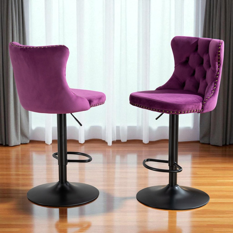 Tabouret de bar pivotant à hauteur réglable Zager, Noir, Mauve, 2