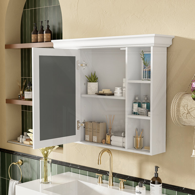 Armoire de rangement murale avec porte miroir, Blanc