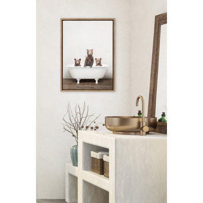Three Little Bears in Vintage Bathtub by Amy Peterson Framed Canvas Wall Art Print