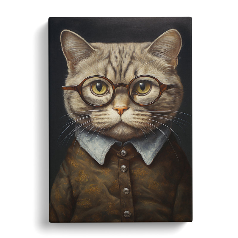 Cat With Glasses - Print on Canvas, 60cm H x 40cm W x 3cm D
