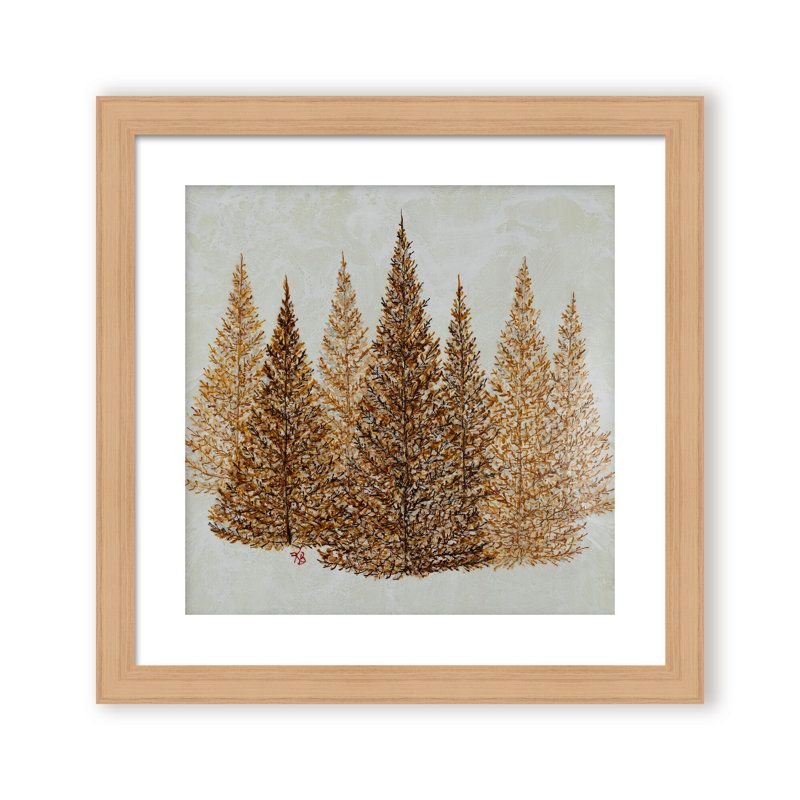 Nature Inspired "Gilded Pines" Canvas Wall Art By , 20" H x 20" W, Framed Print, Brown