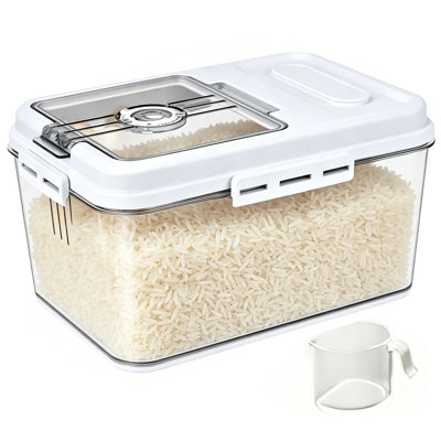 Large Flour and Rice Container 5L(11 Lbs), Airtight Moisture‑Proof Food Storage Container for Grains, Food‑Grade Plastic Cereal Dispenser for Countertop Pantry