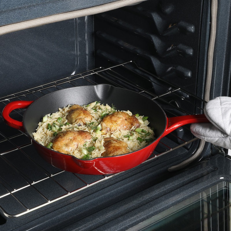 Crock-Pot 10 Inch Enamel Cast Iron Skillet - Gradient Red, 12" W