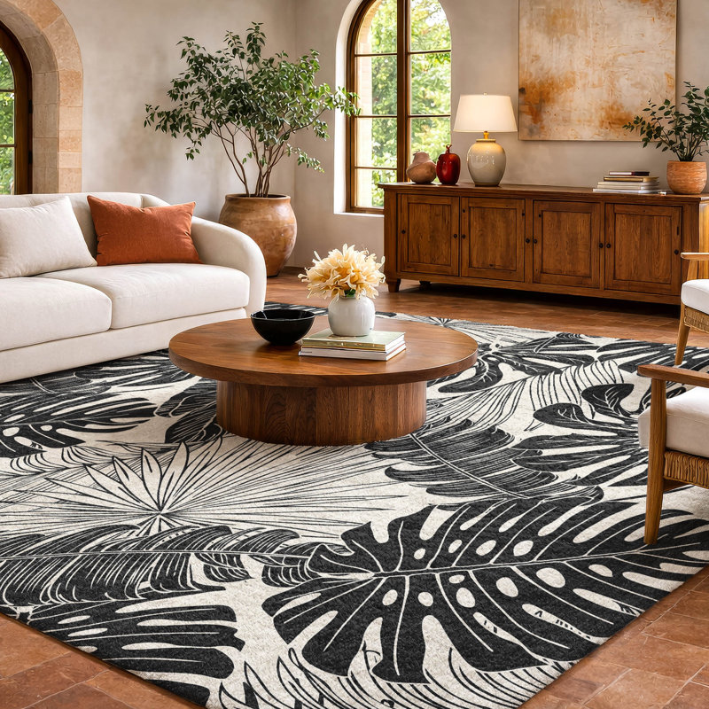 Premium Machine Washable Dream Shag ADS211 Large Leaves Rug, 8' x 10'