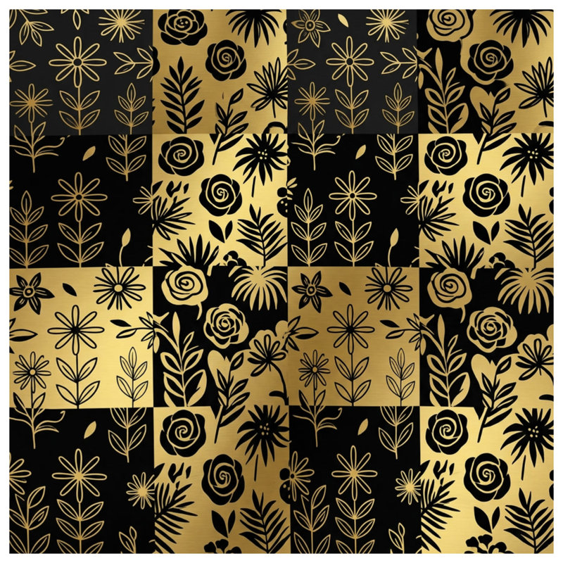 Housses de couette à motif floral doré et noir, Très grand lit