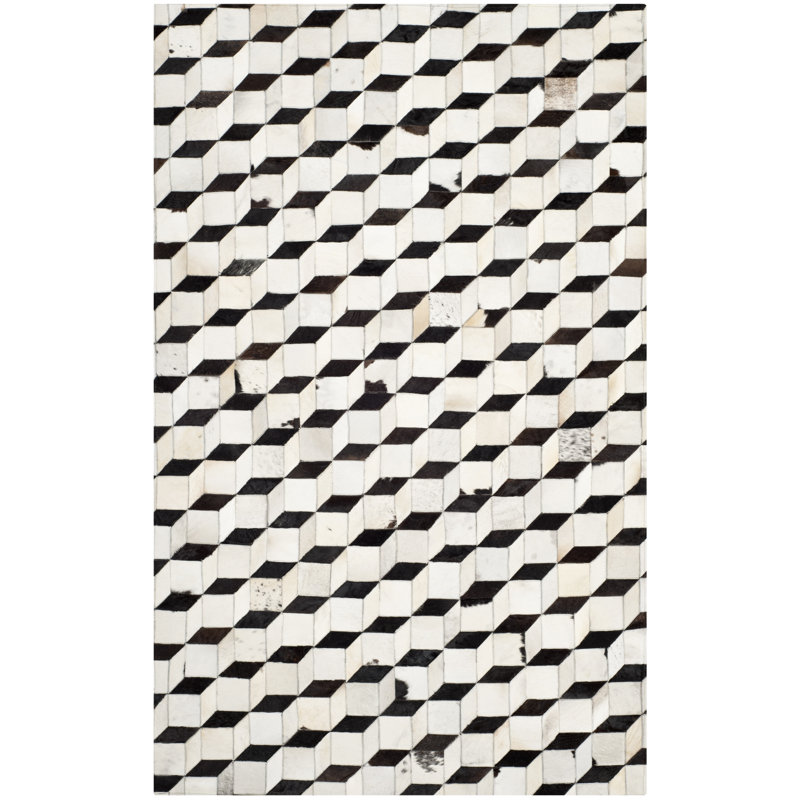 Studio Leather Hand Wooven Leather Geometric Rug, Rectangle 4' x 6'