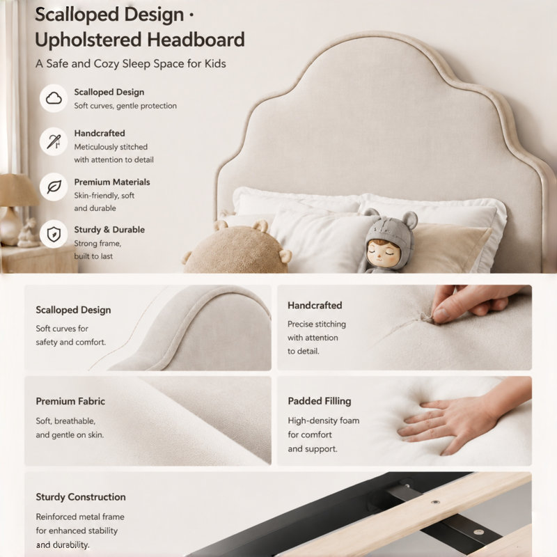 Upholstered Bed, Beige