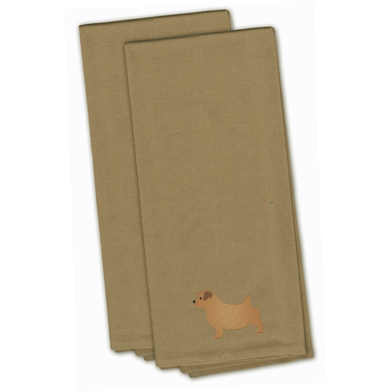 Cotton Embroidered Tea Towel Kitchen Towel, Tan, 28" H x 19" W x 0.1" D