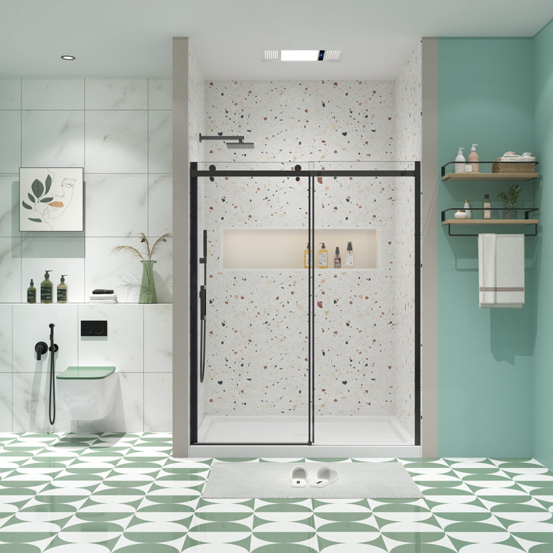 Porte de douche en verre, porte coulissante, avec verre trempé de 5/16 po