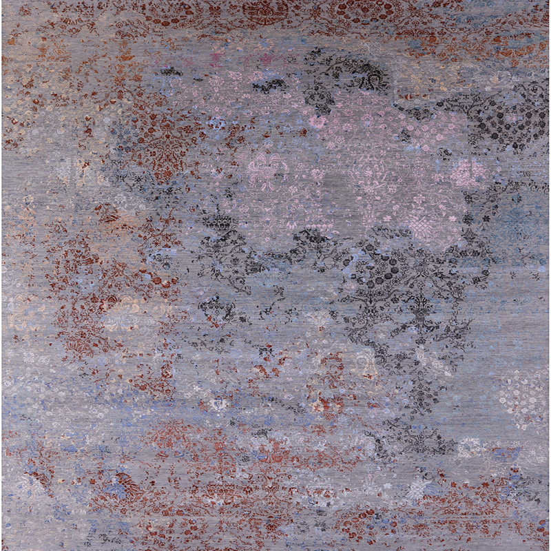 Tapis abstrait bleu / rouge Branchdale, Carré 4 pi