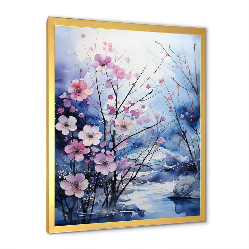 Paysage de rivière bleue givrée, Cadre doré simple, H 32 po x l 24 po x P 1 po