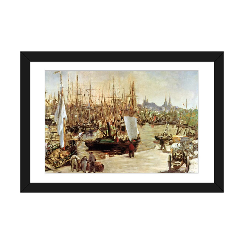 Reproduction d'art sur toile, "Le port de Bordeaux, 1871" par Edward Manet, H 3 po x l 16 po x P 24 po, Blanc