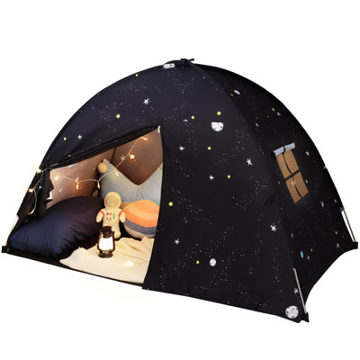 Auvent de tente de lit pour enfants avec lumières et drapeaux - Tente d'intérieur pliable portative pour lit simple / superposé pour lit simple, espace de couchage intime pour les garçons, décoration de chambre à coucher et cadeaux idéaux pour les enfants (ciel étoilé noir)