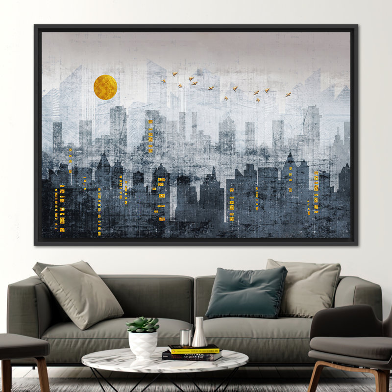 Art abstrait sur toile de paysage urbain - affiche de paysage de décor de bureau moderne, H 41 po x l 94 po, Noir