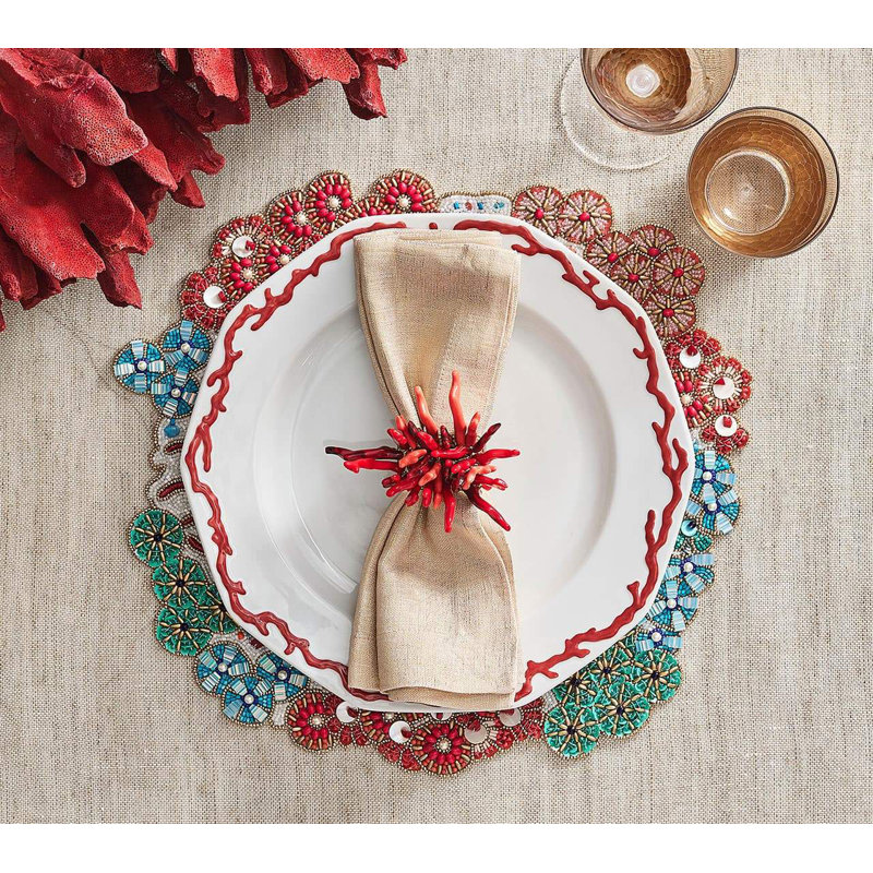 Amalfi 4 Piece Napkin Ring Set, Coral