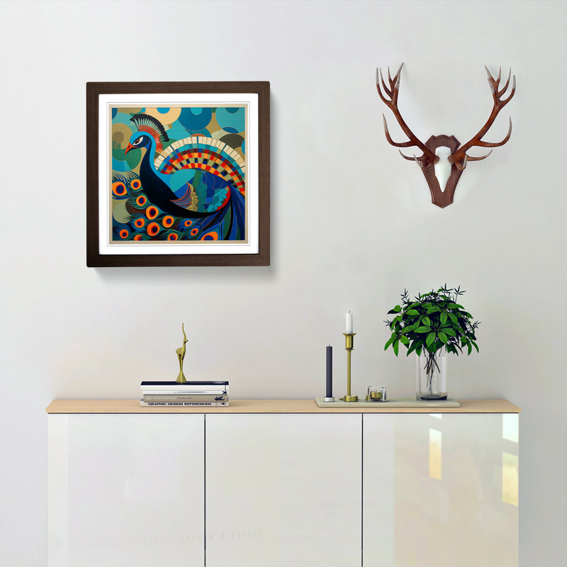 Peacock Constructivism No.7 - Framed Print, Walnut