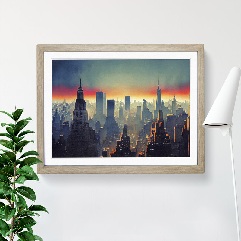 New York Skyline Vol.1 - Single Picture Frame Painting, 25cm H x 34cm W x 2cm D, Oak