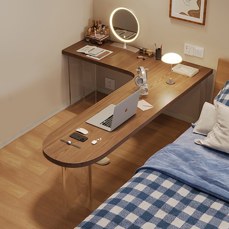Solid Wood L-Shaped Desk with Floating Acrylic Legs, 29.53" H x 55.12" W x 47.24" D