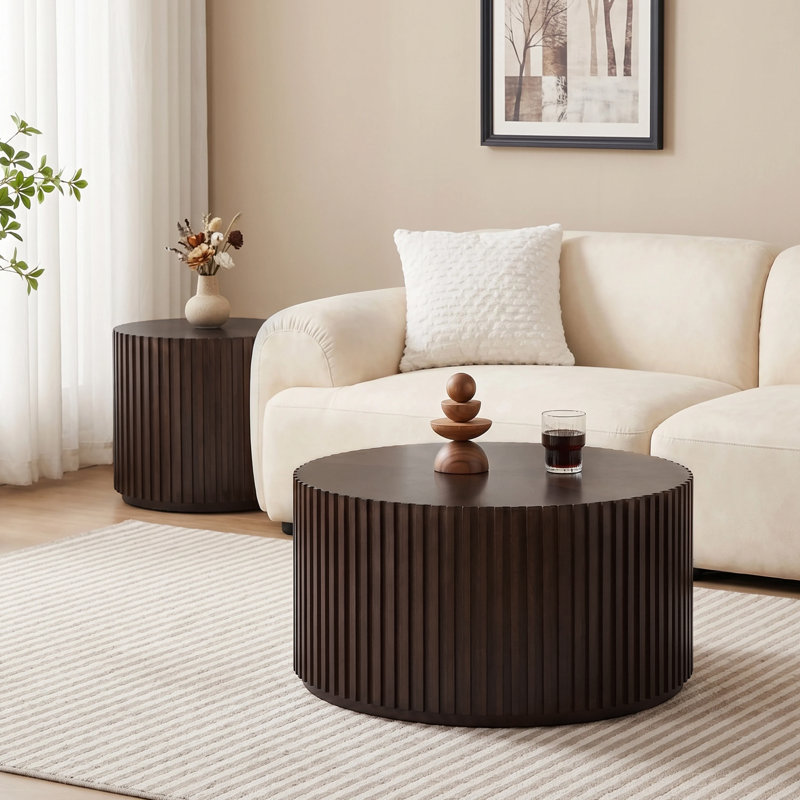 2-Piece Solid Wood Coffee Table for Living Room, Dark Walnut